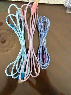 Braided USB Charging Cables - Pastel Blue, Pink, Lavender